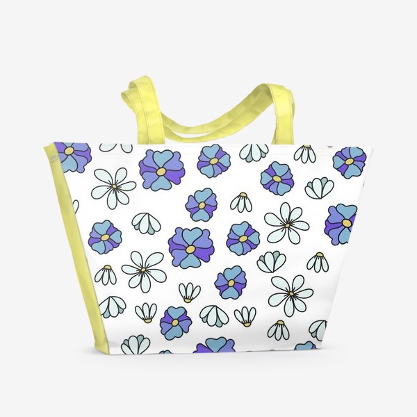 Пляжная сумка «Дудл цветы на белом фоне - паттерн»