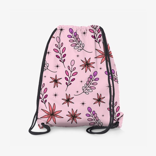 Рюкзак «Дудл цветы и веточки на розовом фоне - паттерн»