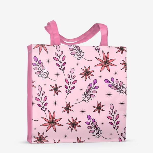 Сумка-шоппер «Дудл цветы и веточки на розовом фоне - паттерн»