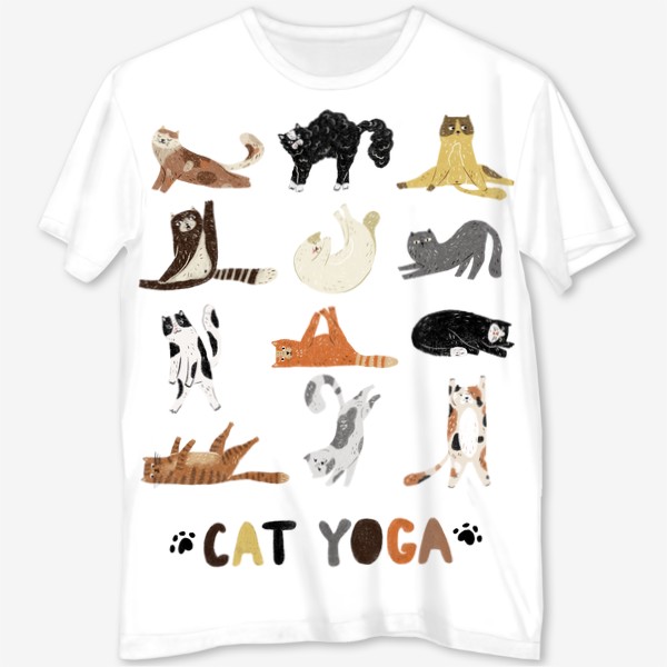 Футболка с полной запечаткой «Cat yoga, спортивные коты и йога. Смешные котики»