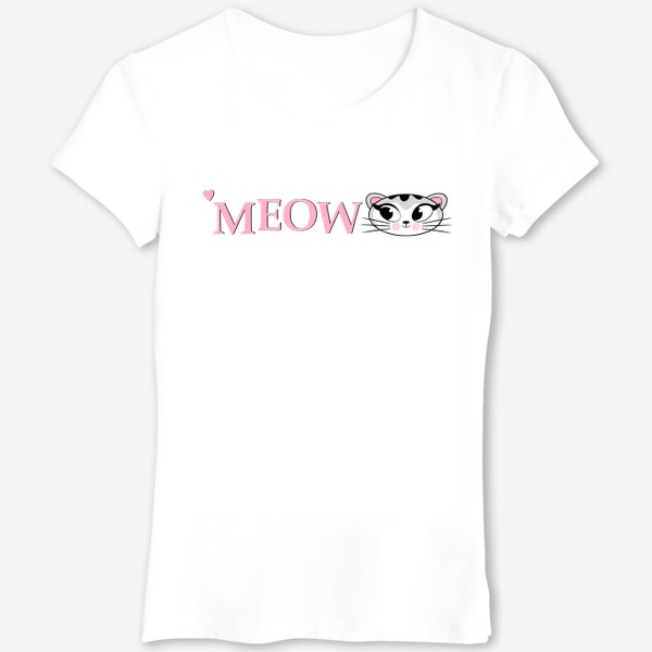 Футболка «Розовая надпись с котиком Мяу ( Meow )»
