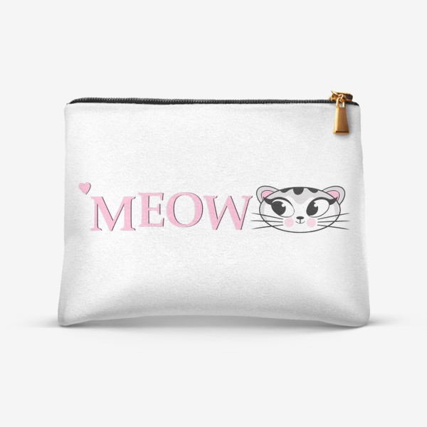 Косметичка «Розовая надпись с котиком Мяу ( Meow )»
