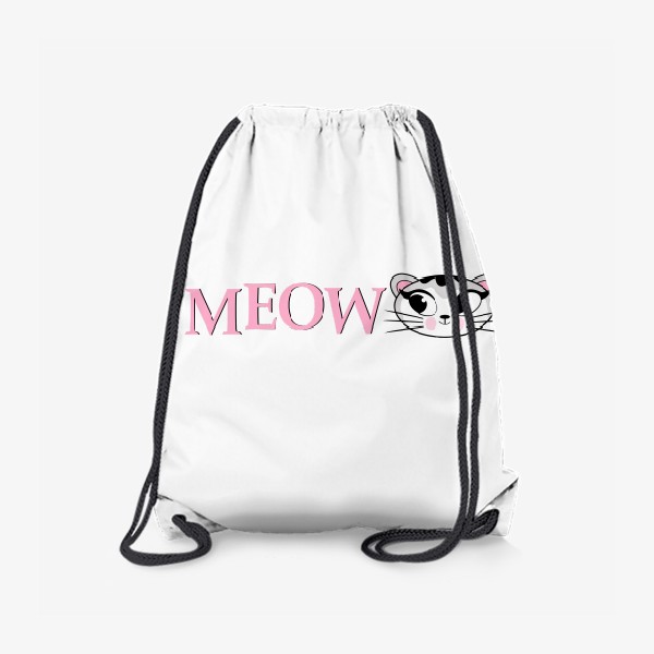 Рюкзак «Розовая надпись с котиком Мяу ( Meow )»
