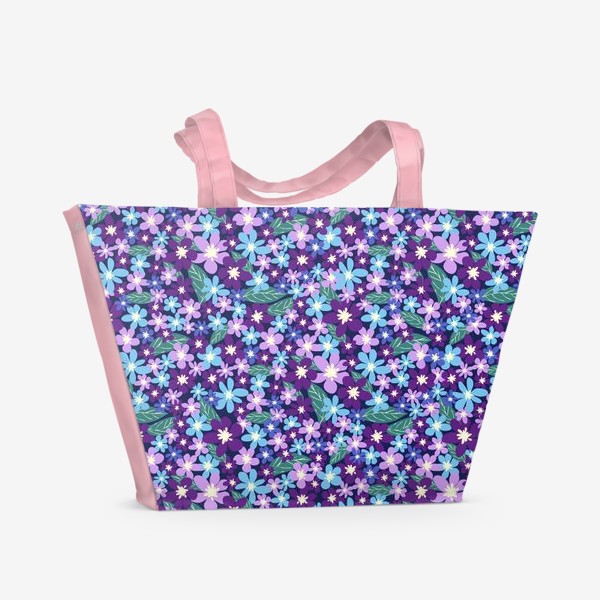 Пляжная сумка «Цветочный паттерн. Фиолетовый, лавандовый, голубой, сиреневый»