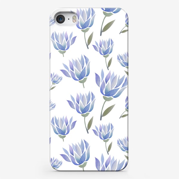 Чехол iPhone «Голубые тюльпаны - акварель»