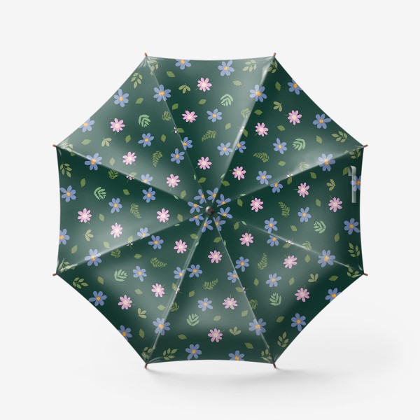 Зонт «Цветы на зеленом фоне Принт с розовыми и сиреневыми цветами Цветочный нежный паттерн в подарок к 8 марта»