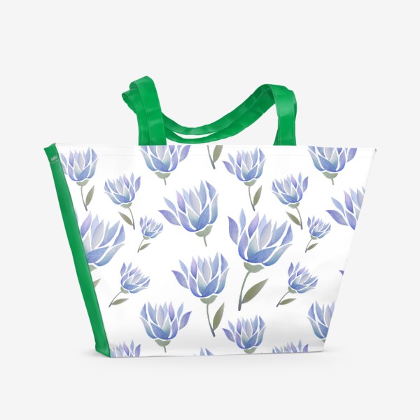 Пляжная сумка «Голубые тюльпаны - акварель»