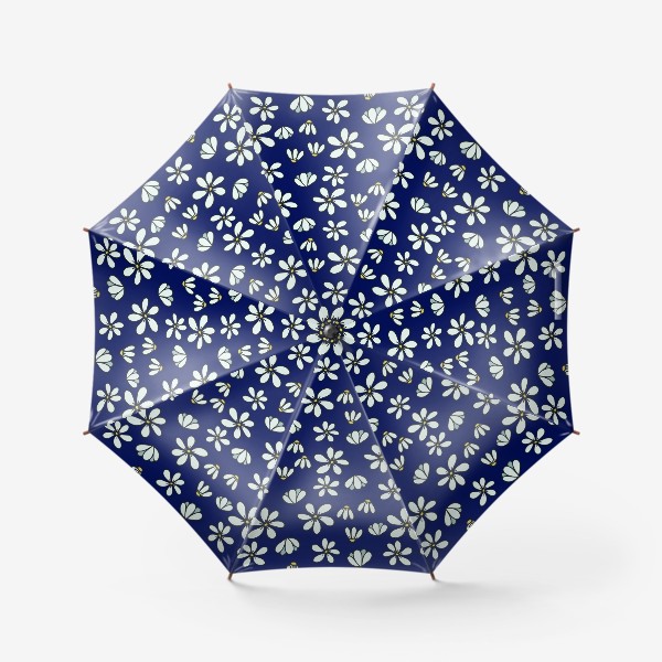 Зонт «Дудл ромашки на синем фоне - паттерн»