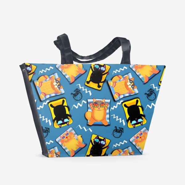 Пляжная сумка «Коты в отпуске, паттерн»