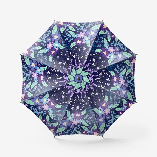 Зонт «Фиолетовые, лавандовые, голубые букеты на темном фоне паттерн»
