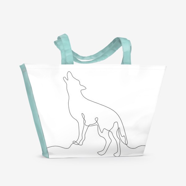 Пляжная сумка «абстрактный воющий волк, непрерывная монолиния»