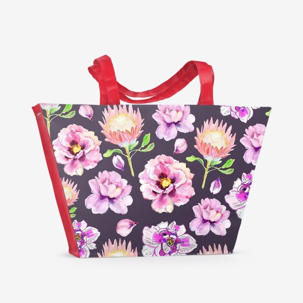 Пляжная сумка «Цветочный пионовый паттерн»