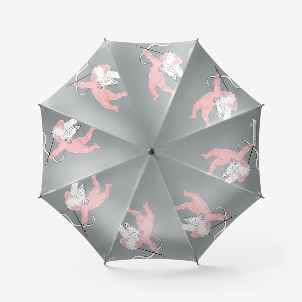 Зонт «Розовый Ангел милый купидон на сером  фоне»