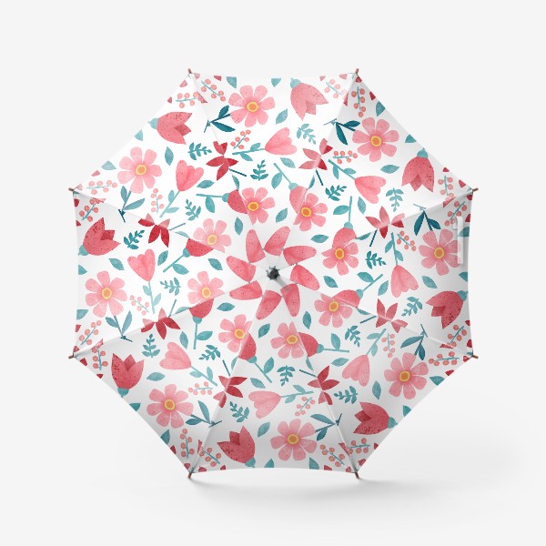 Зонт «Яркий цветочный акварельный принт Розовые и красные акварельные цветы на белом фоне»