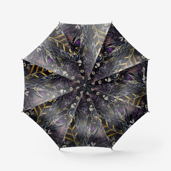 Зонт «Гербарий на черном»