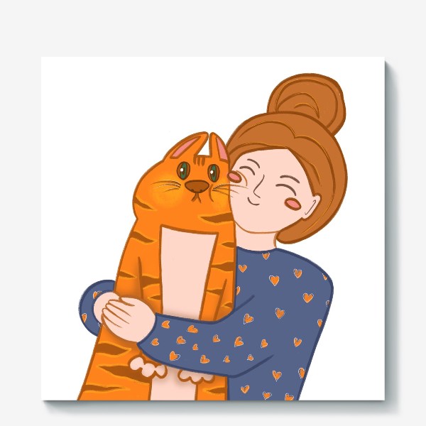 Холст «Девушка с рыжим котом»
