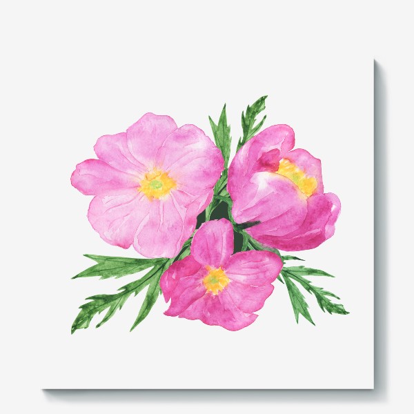 Холст «Букет акварельных розовых пионов»