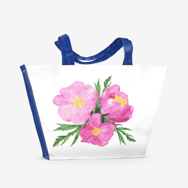 Пляжная сумка «Букет акварельных розовых пионов»