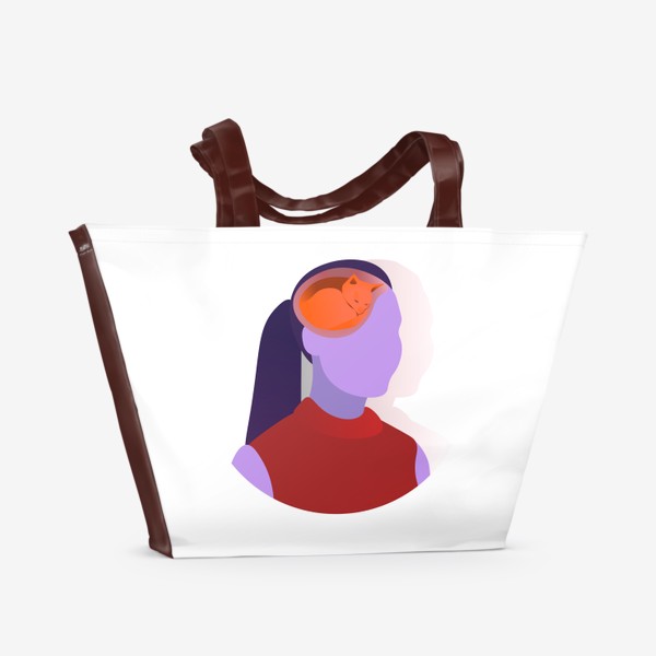 Пляжная сумка «Абстрактный женский портрет. Котик головного мозга»