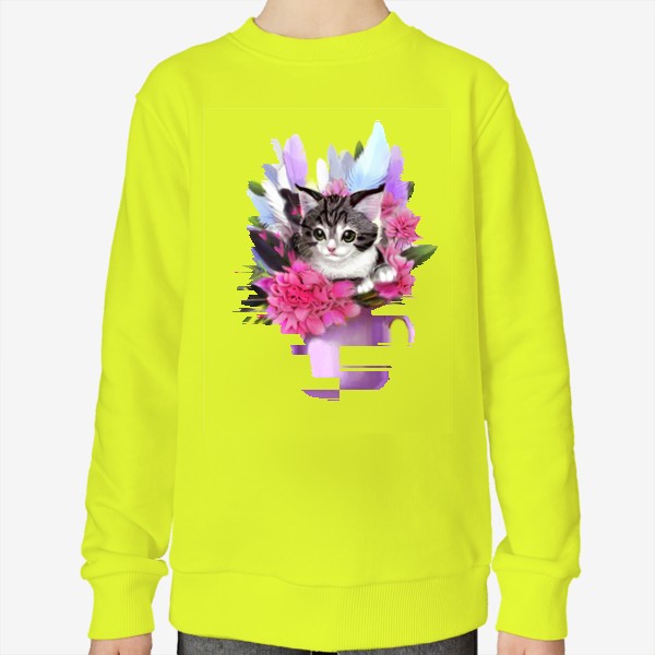 Свитшот «Котёнок в цветах и в чашке»