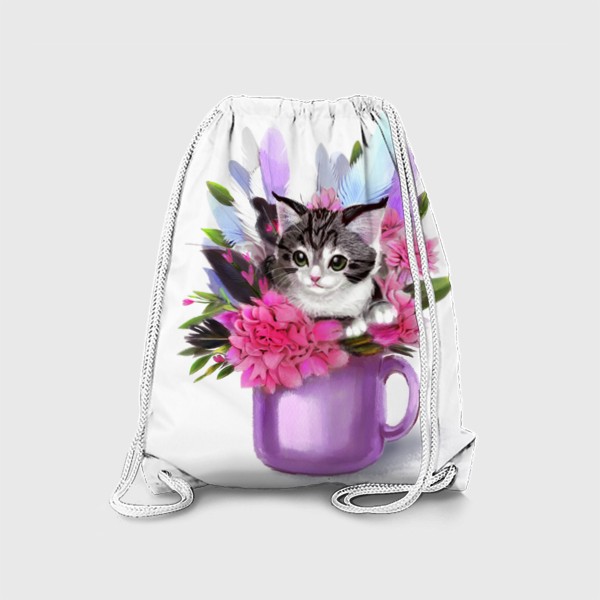 Рюкзак «Котёнок в цветах и в чашке»