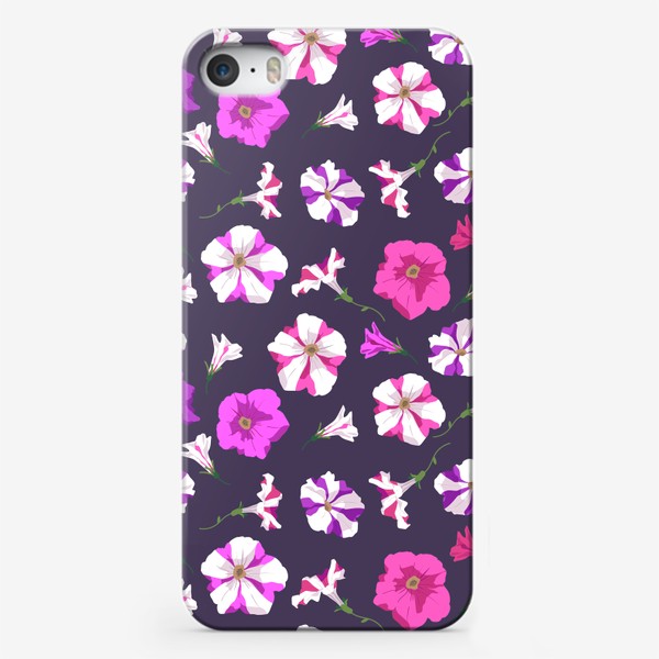 Чехол iPhone «Розовые и полосатые петунии на темном»