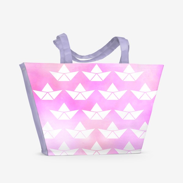 Пляжная сумка &laquo;Бумажные кораблики оригами. Паттерн.&raquo;