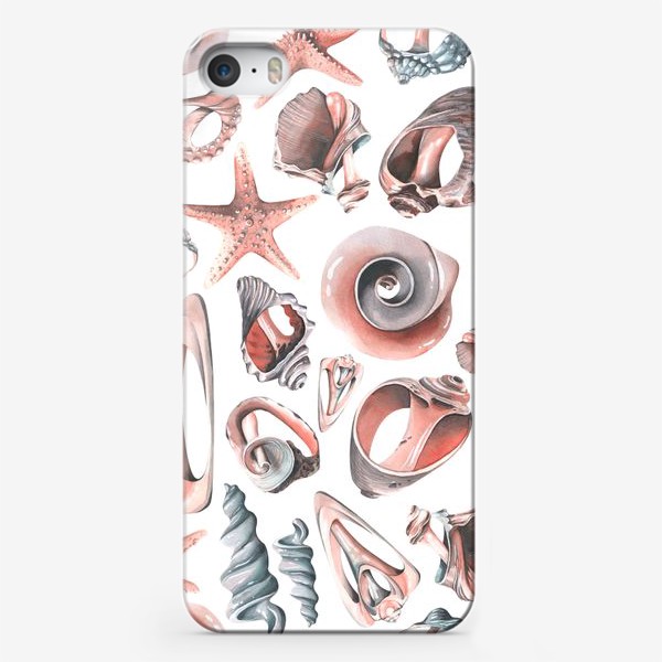 Чехол iPhone «Ракушки морские, акварельные, разные. Паттерн, узор. орнамент.»