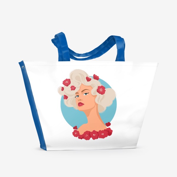Пляжная сумка «Девушка с красными цветами »