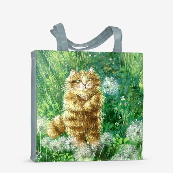 Сумка-шоппер &laquo;Милый рыжий кот на солнечном поле с одуванчиками и травами&raquo;
