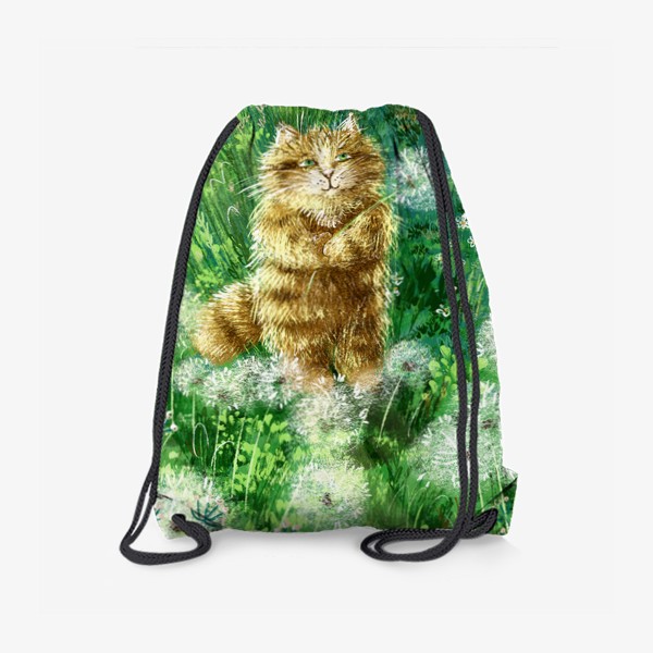 Рюкзак «Милый рыжий кот на солнечном поле с одуванчиками и травами»