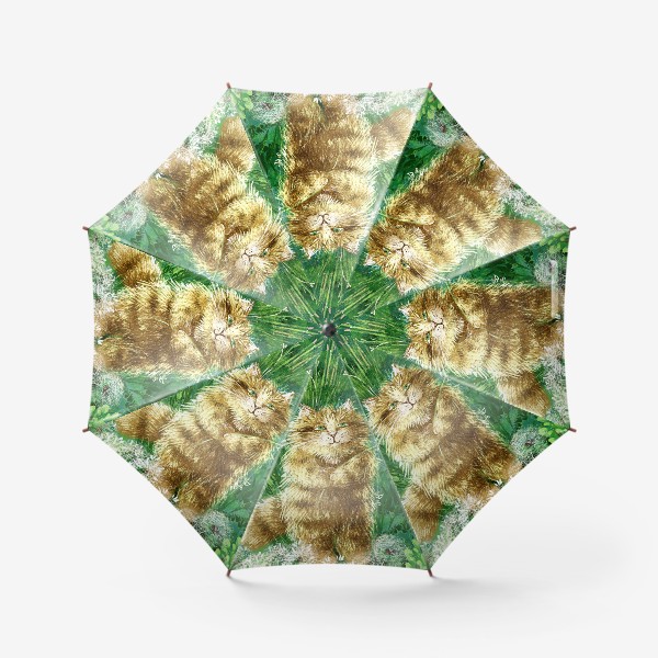 Зонт «Милый рыжий кот на солнечном поле с одуванчиками и травами»