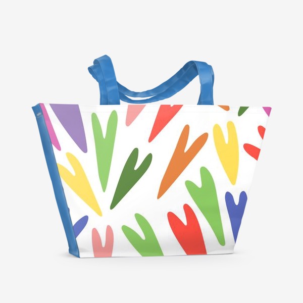 Пляжная сумка «Разноцветные сердца. Любовь. Цветной паттерн с сердечками»