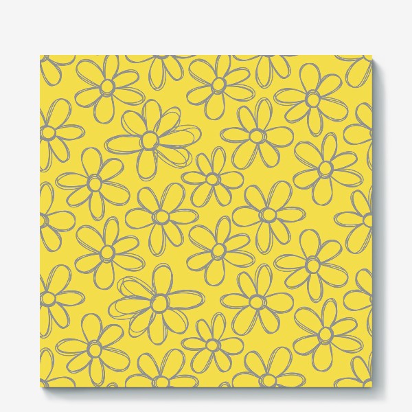 Холст «Цветы нарисованные серым карандашом на желтом фоне»