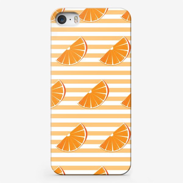 Чехол iPhone «Оранжевый элегантный паттерн из горизонтальных линий и долек апельсинов»