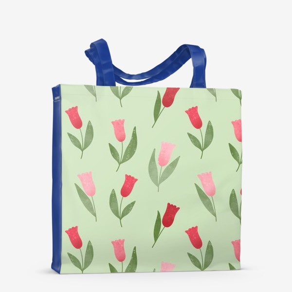 Сумка-шоппер «Тюльпаны на зеленом фоне Принт с акварельными тюльпанами Цветы акварелью»