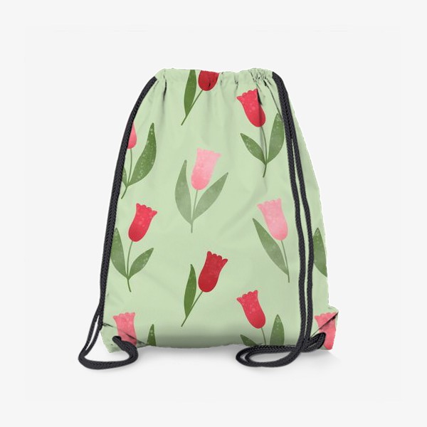 Рюкзак «Тюльпаны на зеленом фоне Принт с акварельными тюльпанами Цветы акварелью»