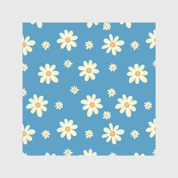 Шторы «Ромашки на голубом фоне Белые цветы Принт с белыми цветами ромашками»
