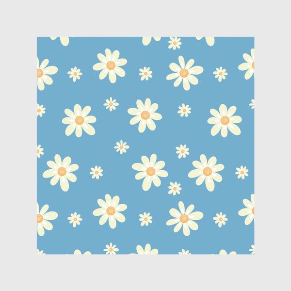 Скатерть «Ромашки на голубом фоне Белые цветы Принт с белыми цветами ромашками»