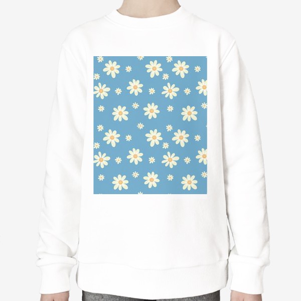Свитшот «Ромашки на голубом фоне Белые цветы Принт с белыми цветами ромашками»