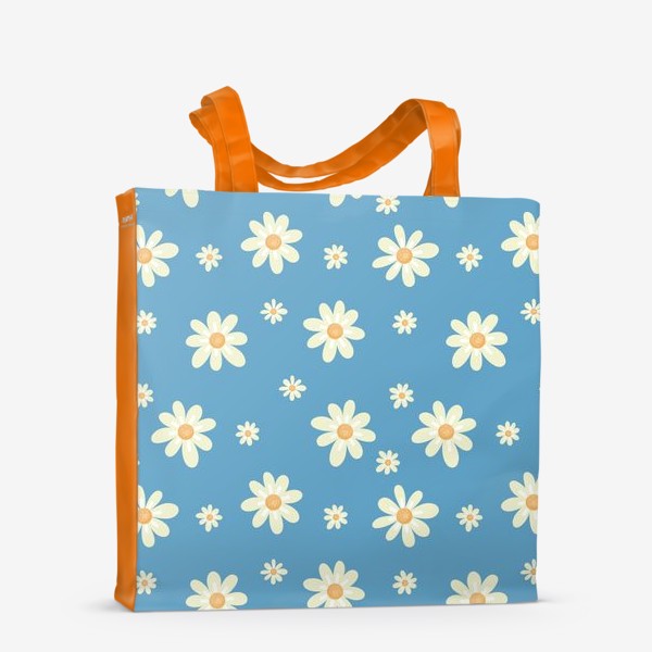 Сумка-шоппер «Ромашки на голубом фоне Белые цветы Принт с белыми цветами ромашками»