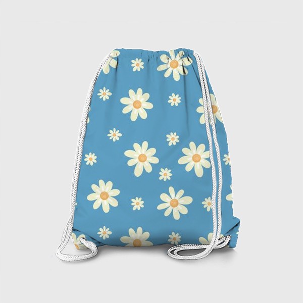 Рюкзак «Ромашки на голубом фоне Белые цветы Принт с белыми цветами ромашками»