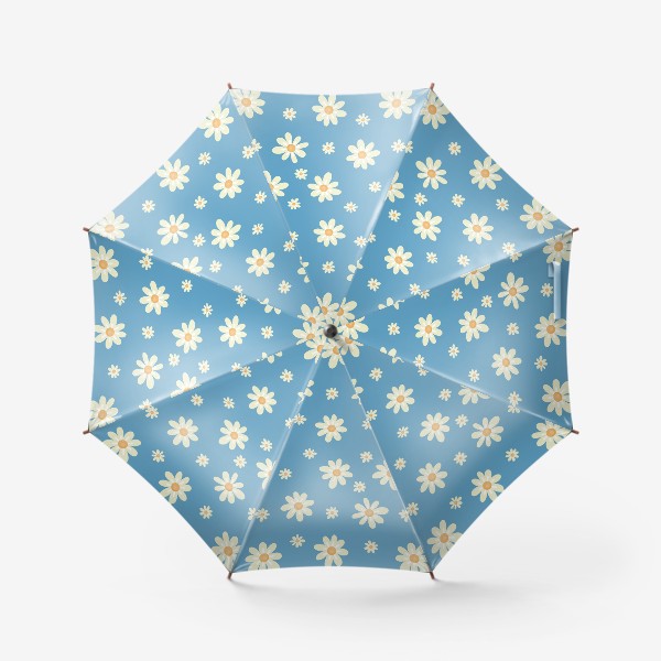 Зонт «Ромашки на голубом фоне Белые цветы Принт с белыми цветами ромашками»