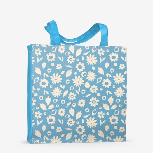 Сумка-шоппер «Мелкие белые цветы на голубом фоне Принт с мелкими белыми цветами»