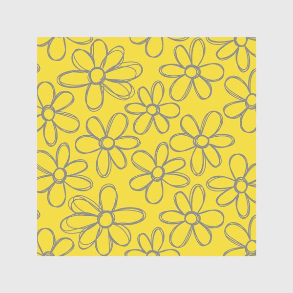 Шторы «Цветы нарисованные серым карандашом на желтом фоне»