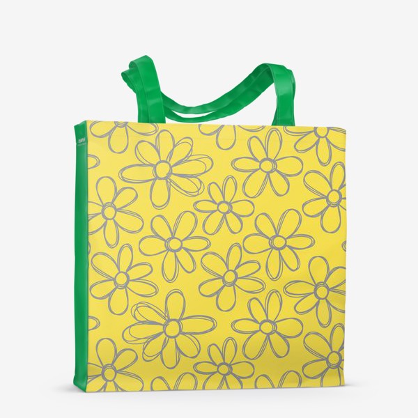 Сумка-шоппер «Цветы нарисованные серым карандашом на желтом фоне»