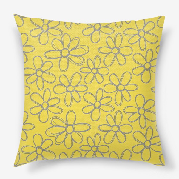 Подушка «Цветы нарисованные серым карандашом на желтом фоне»