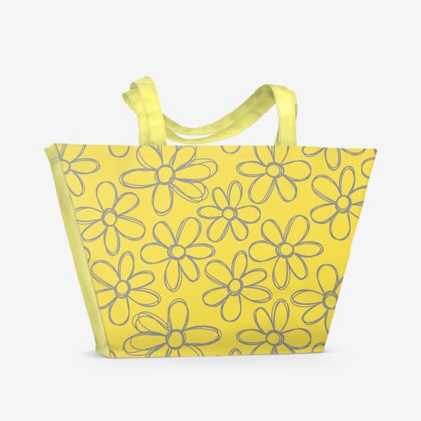 Пляжная сумка «Цветы нарисованные серым карандашом на желтом фоне»