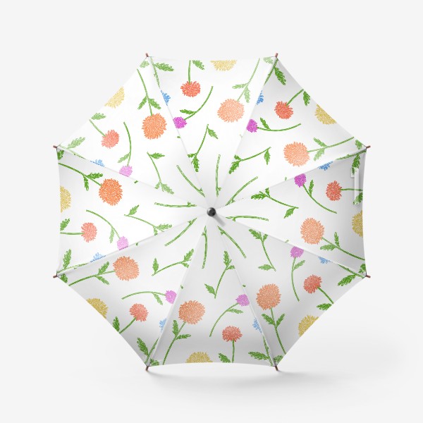 Зонт «Разноцветные хризантемы. Цветочный паттерн»