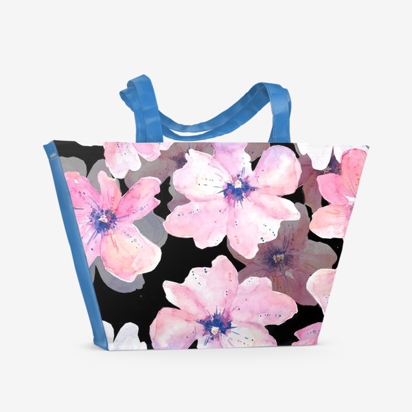 Пляжная сумка «Цветы на черном»